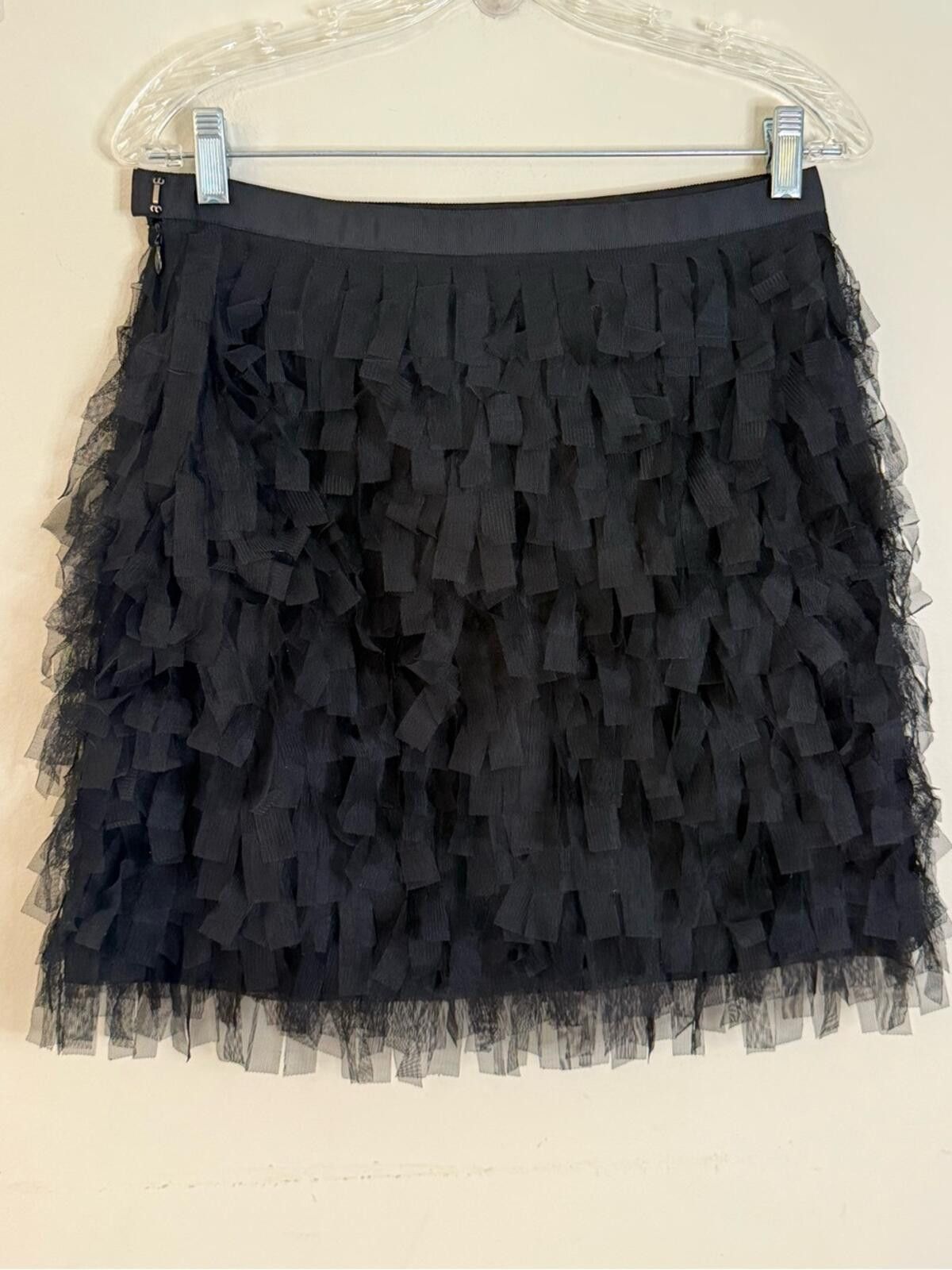 Other Loft black feathery mesh mini skirt side zipper SZ 2 Size 26" / US 2 / IT 38 - 1 Thumbnail