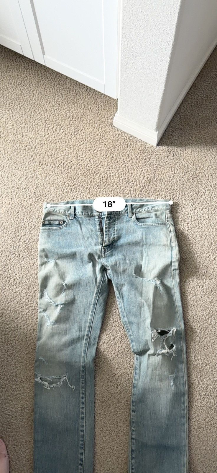 Saint Laurent Paris Saint Laurent Light Blue Distressed Slim Denim Men's Jeans Size US 33 - 6 Thumbnail