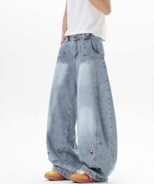 Japanese Brand Men's Paneled Denim Jeans with Cartoon Embroidery Size US 32 / EU 48 - 3 Thumbnail
