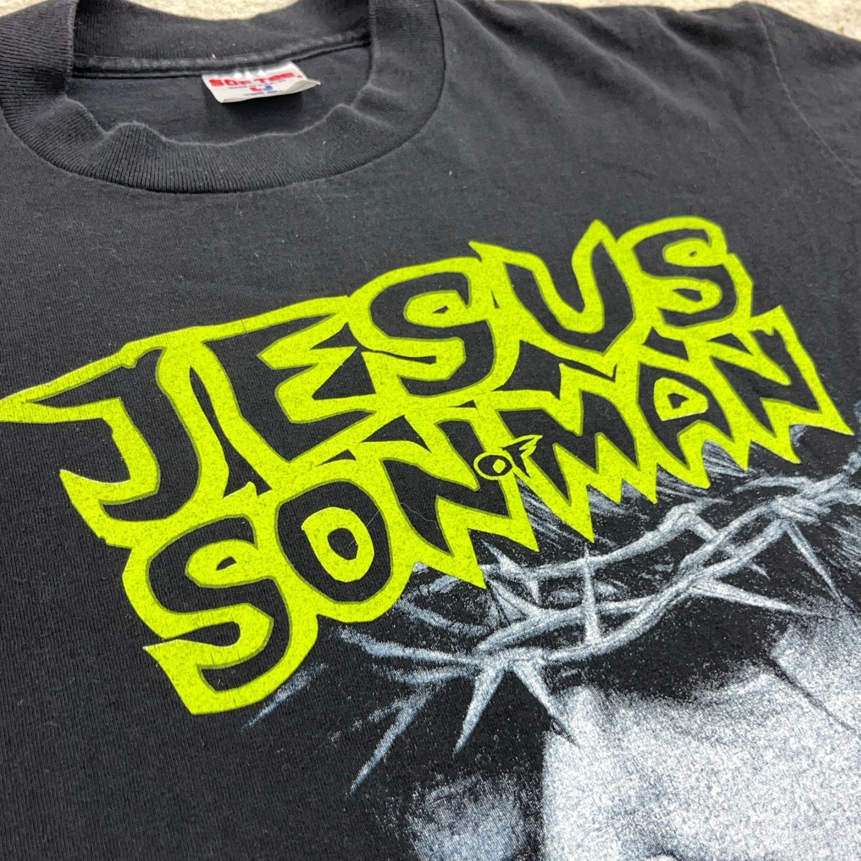 VINTAGE Sof tee Jesus Shirt Men L Black Graphic Print 90s Rap Tee Single Stitch 90s RARE Mens