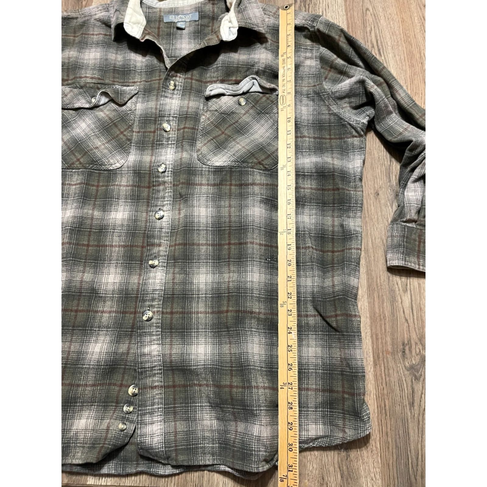 Vintage Elkmont Shirt Mens 4X Green Orange White Plaid Flannel Button Up Casual Winter Spring Fall Button-Down Collar Womens? Size US XXL / EU 58 / 5 - 7 Thumbnail