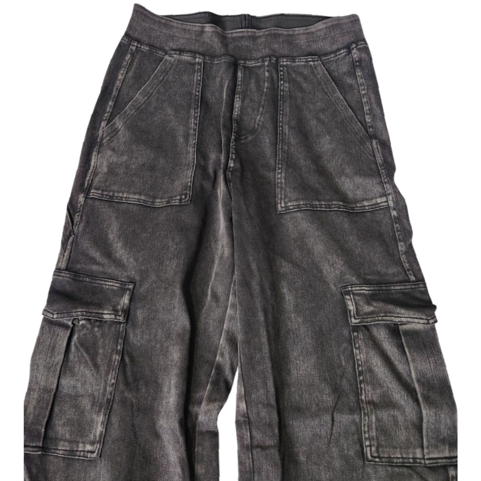 Vintage Halara Pants Cargo Jeans Denim Pant Women S Black Pockets Elastic Waist Straight Leg Mid Rise Size 28" / US 6 / IT 42 - 3 Thumbnail