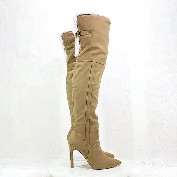 Other Cozy Craze Taupe Nubuck Over The Knee Fleece High Heel Thigh Size US 7 / IT 37 - 1 Thumbnail