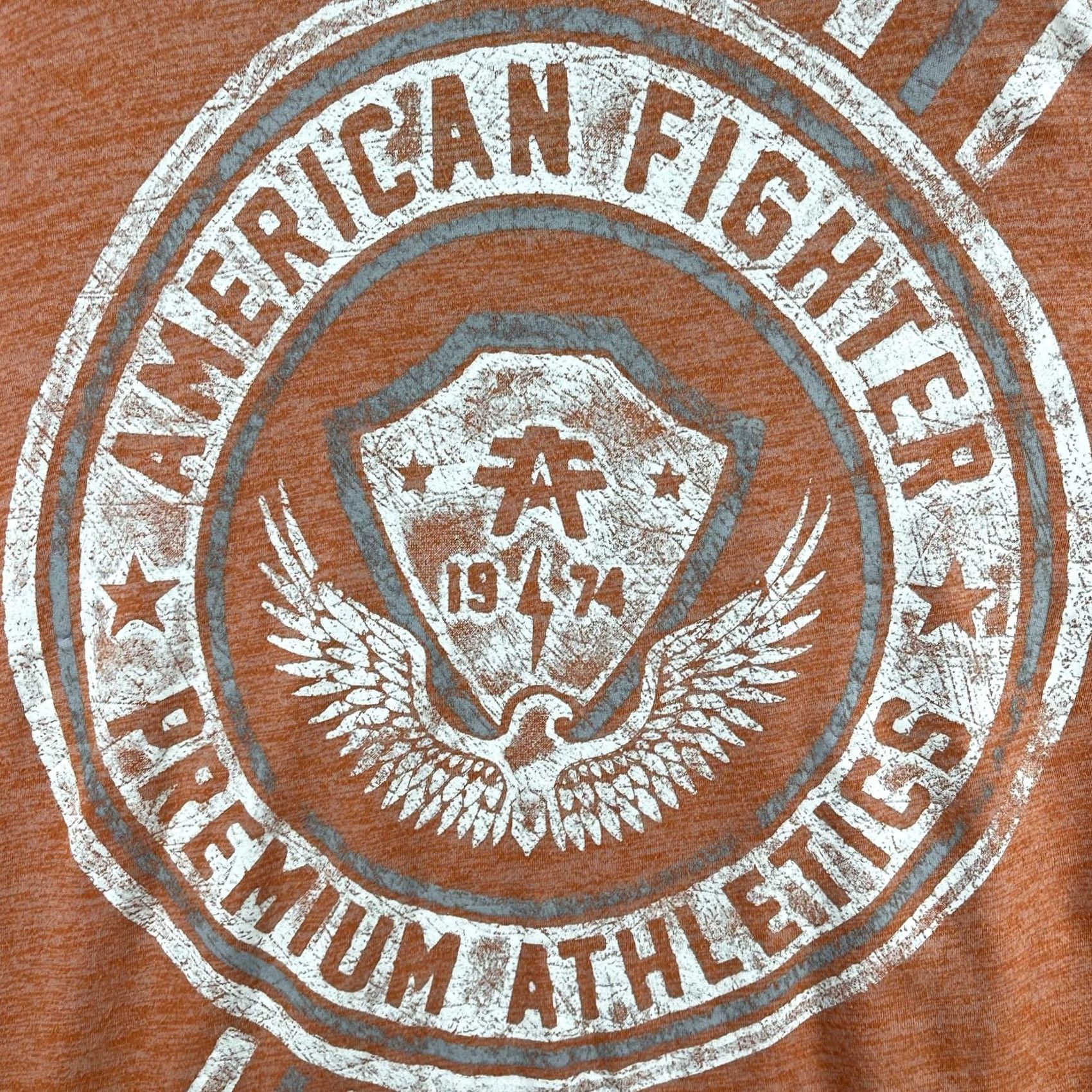 Vintage American Fighter Shirt Mens Large Orange Premium Athletics Graphic Tee Buckle Size US L / EU 52-54 / 3 - 5 Thumbnail