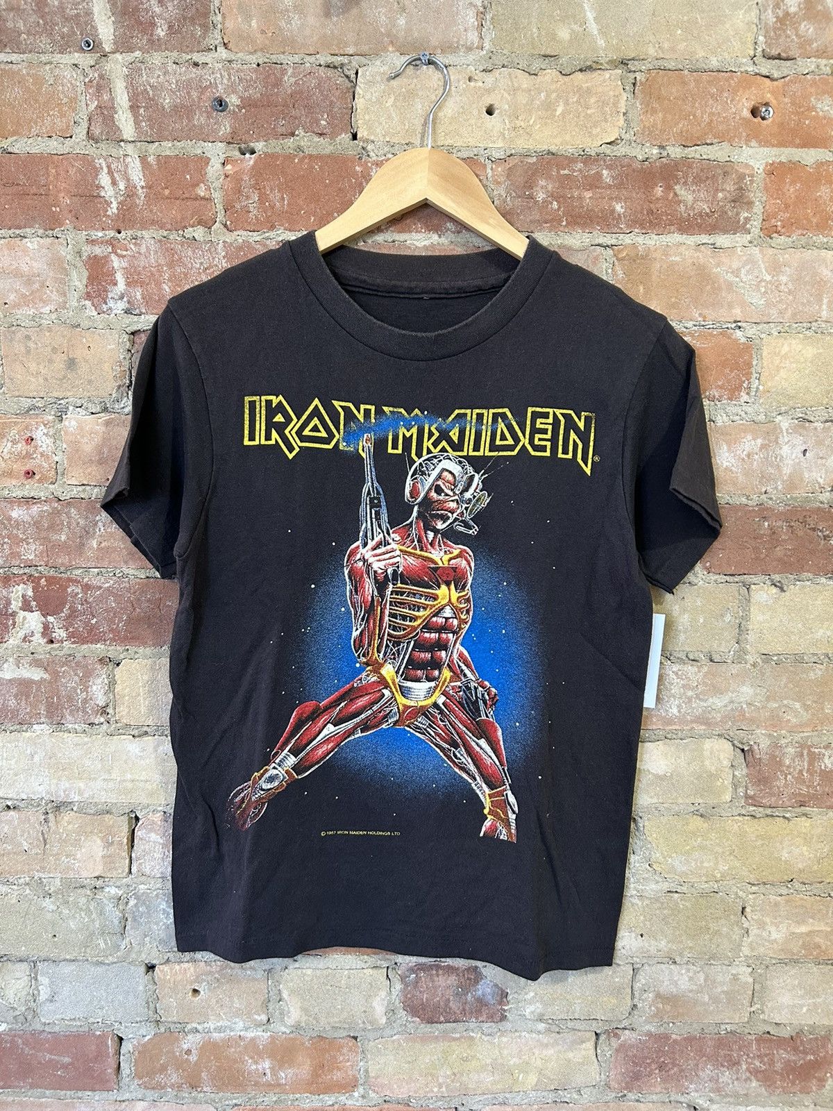 image of Band Tees x Iron Maiden 1987 Iron Maiden Somewhere On Tour Alien Tee in Black, Men's (Size Medium)