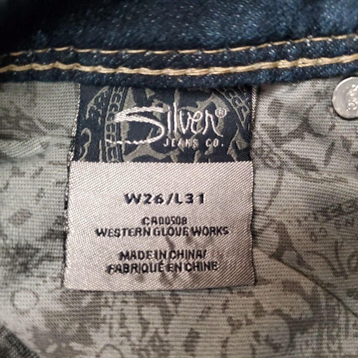Silver Jeans Co. VINTAGE Silver Jeans Womens 26x31 Lola Bootcut Stretch Thick Stitch Cowboy Jeans Blue Solid Denim Inseam 31in Pockets Belt Loops Mens Women Girls Size 26" / US 2 / IT 38 - 6 Thumbnail