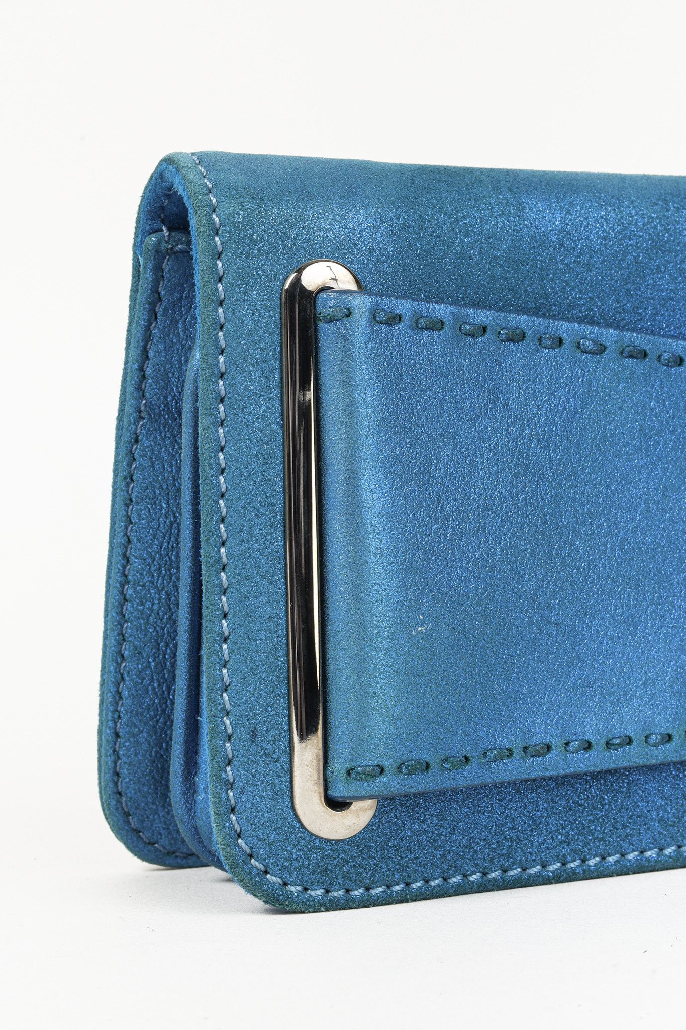 Versace Versace Metallic Aqua Blue Leather Clutch Size ONE SIZE - 7 Thumbnail