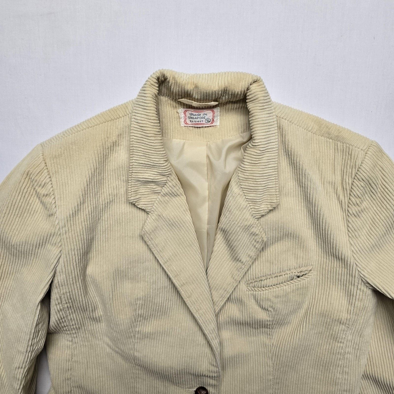 Vintage Vintage Corduroy Blazer 7/8 Cream Pockets Notch Lapel Jacket Size M / US 6-8 / IT 42-44 - 2 Thumbnail