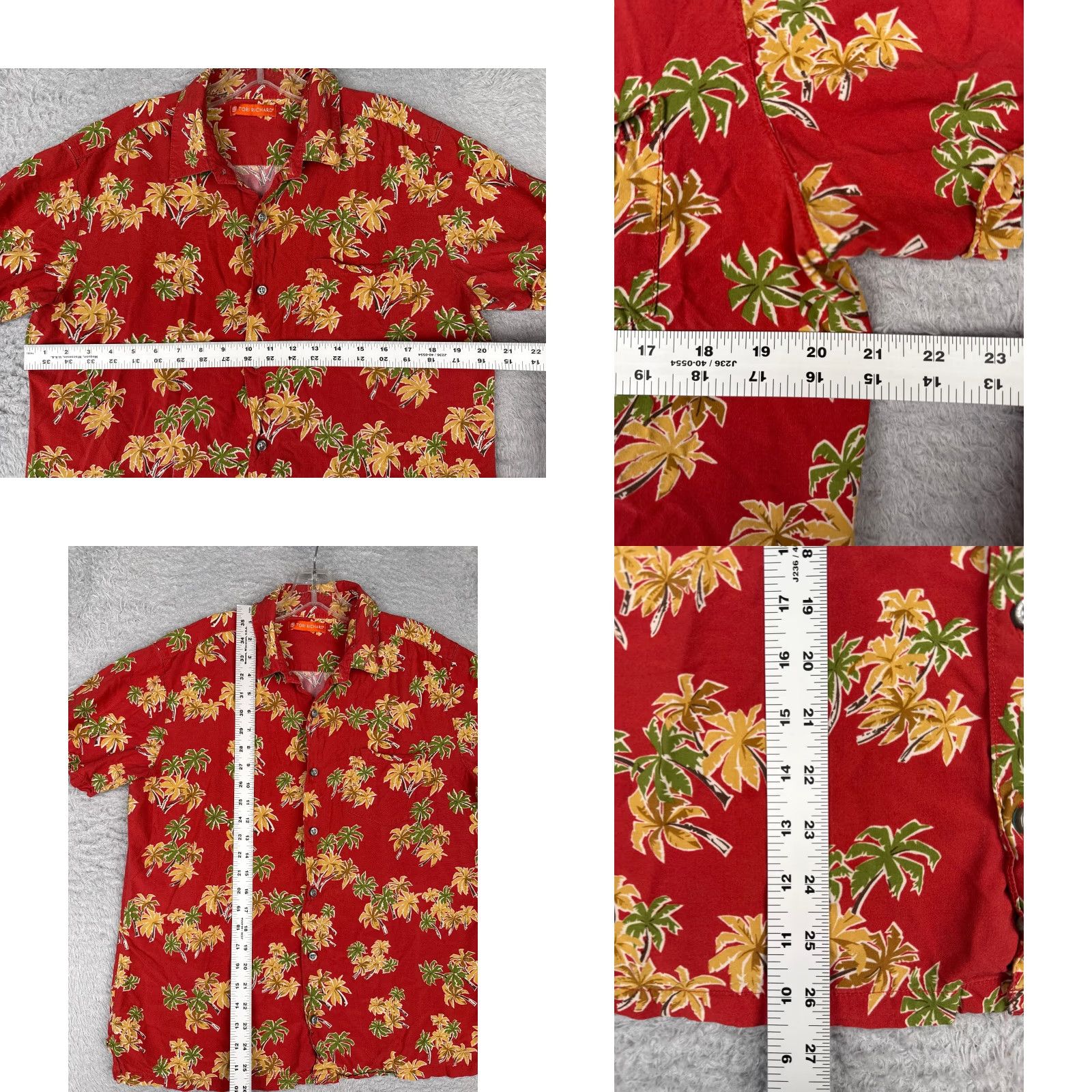 Tori Richard Tori Richard Shirt Men Large Red Floral Silk Blend Hawaiian Button-Up Short Sleeve Resort Luau Aloha 40 in Chest Mens Size US L / EU 52-54 / 3 - 8 Thumbnail