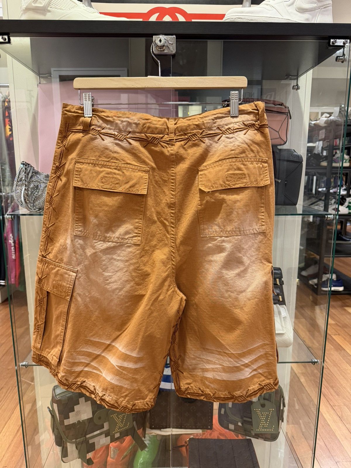 Vale Vale Barbed Wire Cargo Shorts - Orange Khaki Size US 34 / EU 50 - 2 Thumbnail