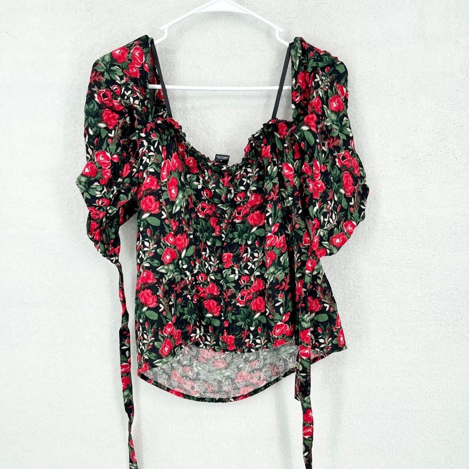 Club Monaco Club Monaco Liki Red Green Floral Off-Shoulder Blouse Size 2 Size XS / US 0-2 / IT 36-38 - 4 Thumbnail