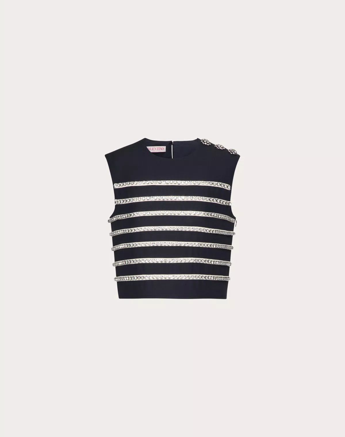 Valentino o1s1wg110426 Embroidered Crepe Couture Top in Ivory/Navy Size M / US 6-8 / IT 42-44 - 1 Thumbnail