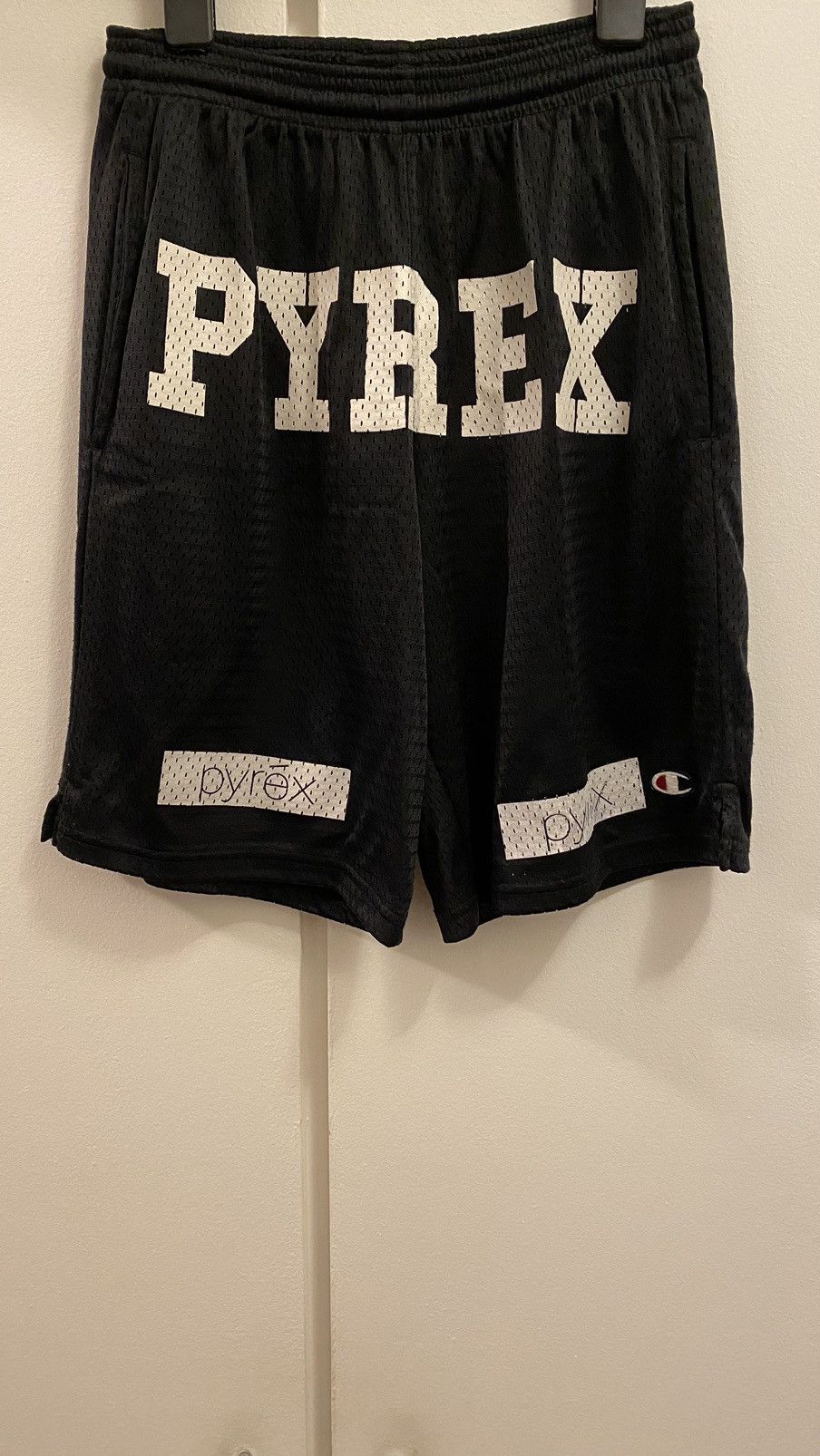 Virgil Abloh Pyrex Vision OG black mesh Champion shorts