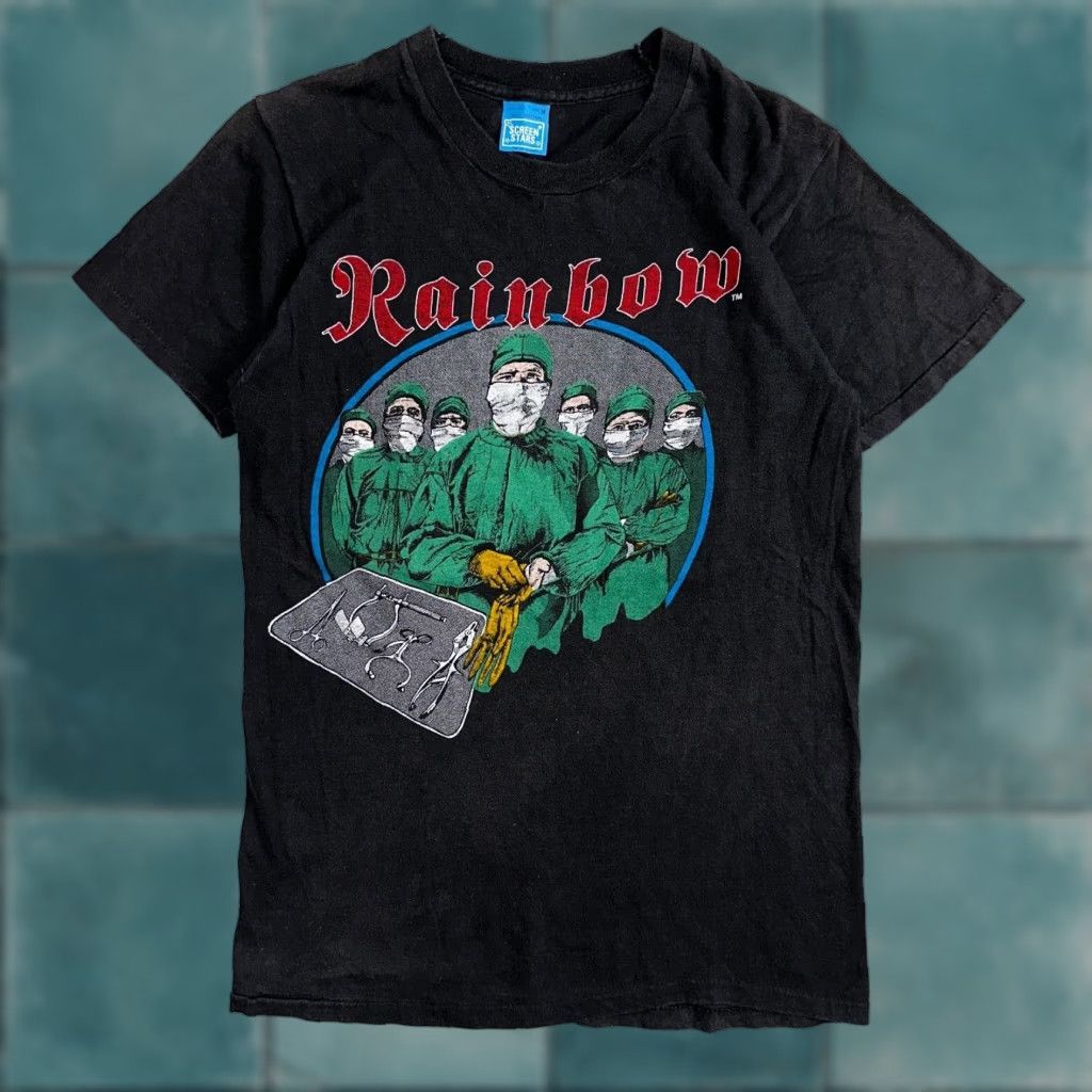 Vintage VINTAGE Rainbow Difficult Cure Tour 1981 Concert T-Shirt Black Adult Medium Screen Stars Mens Size US M / EU 48-50 / 2 - 1 Thumbnail