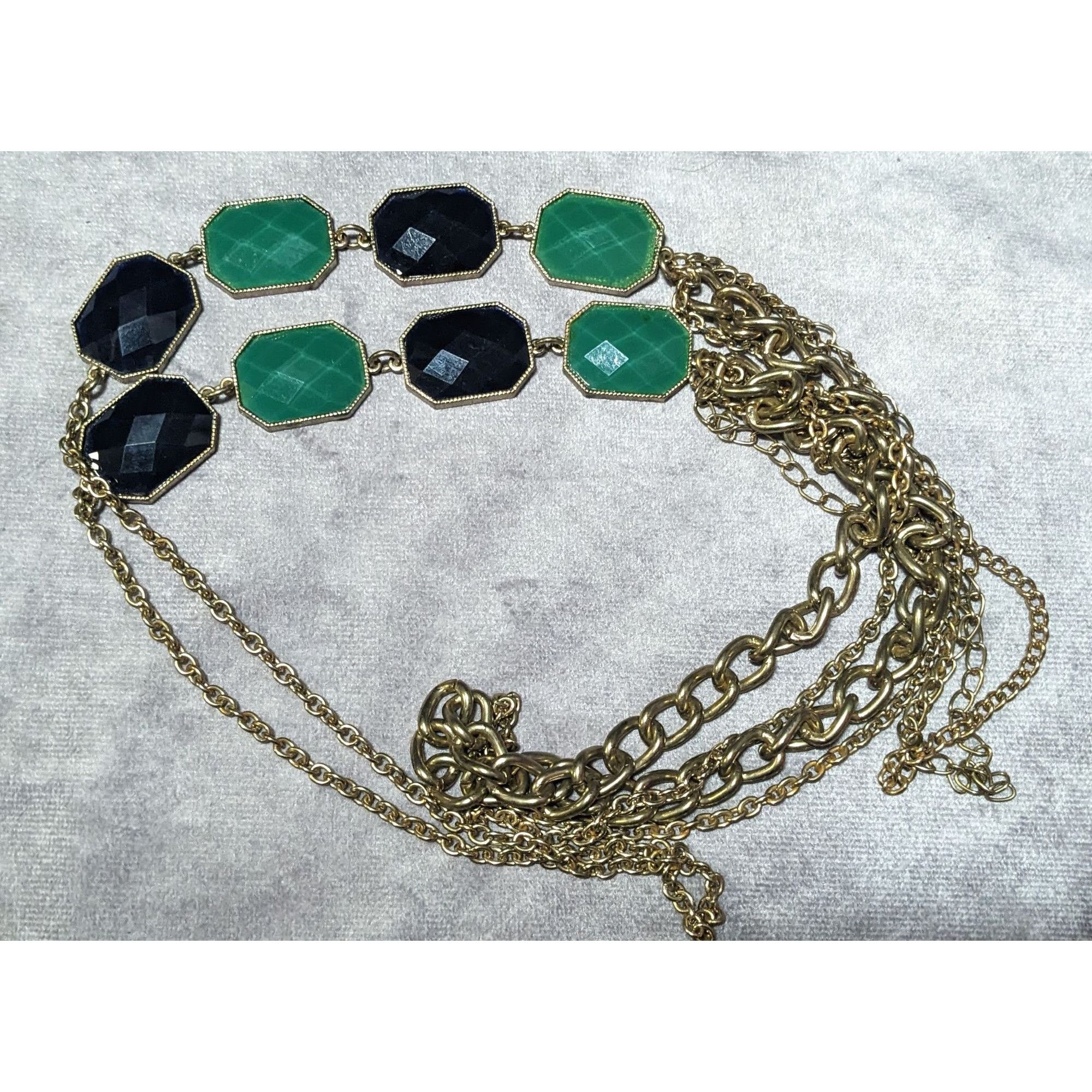 Other Y2k Chunky Glam Gold Tone Blue And Green Gemmed Multilayer S Size ONE SIZE - 12 Thumbnail