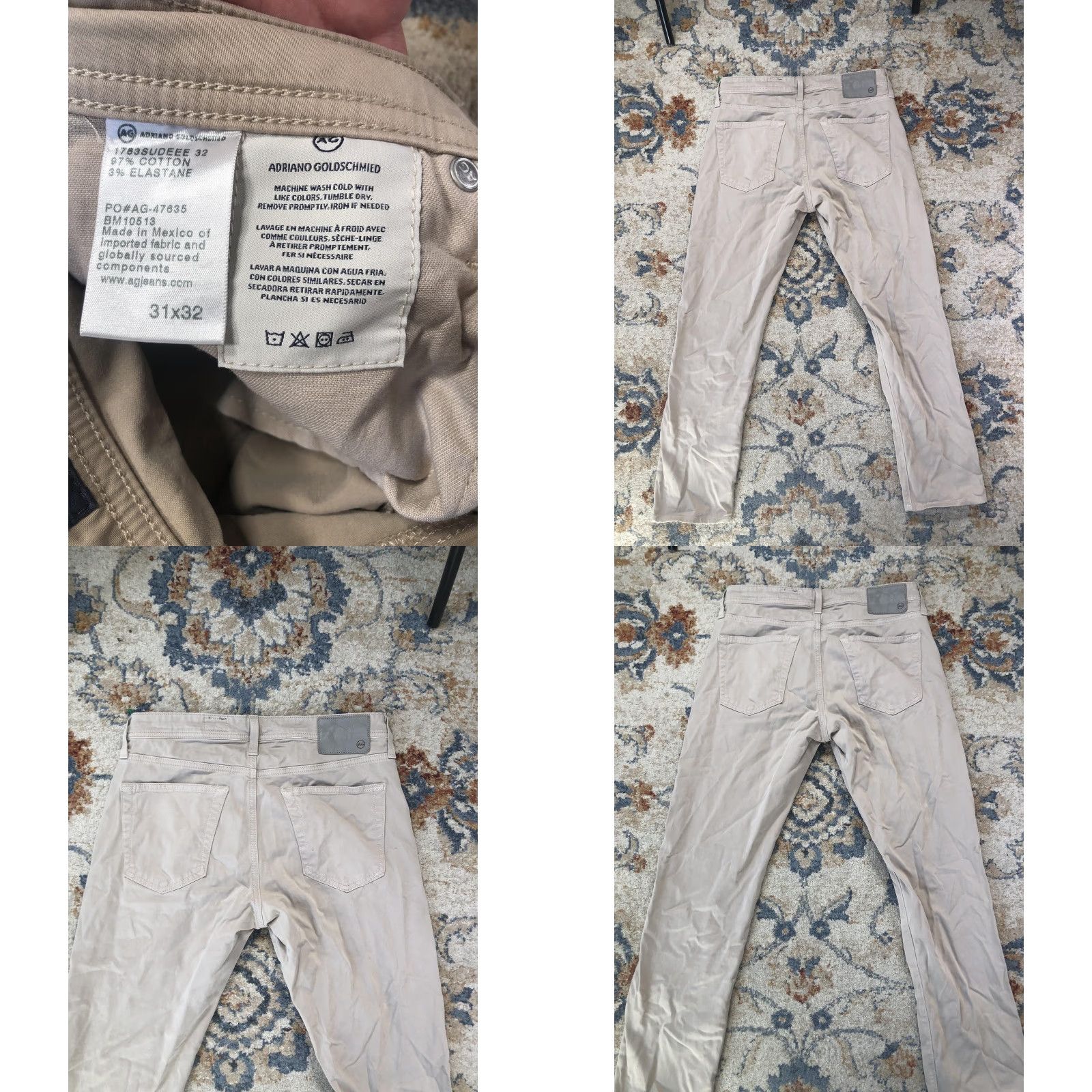 Vintage AG Adriano Goldschmied The Tellis Jeans Mens 31x29 Beige Slim Tapered Stretch Size US 31 - 8 Thumbnail
