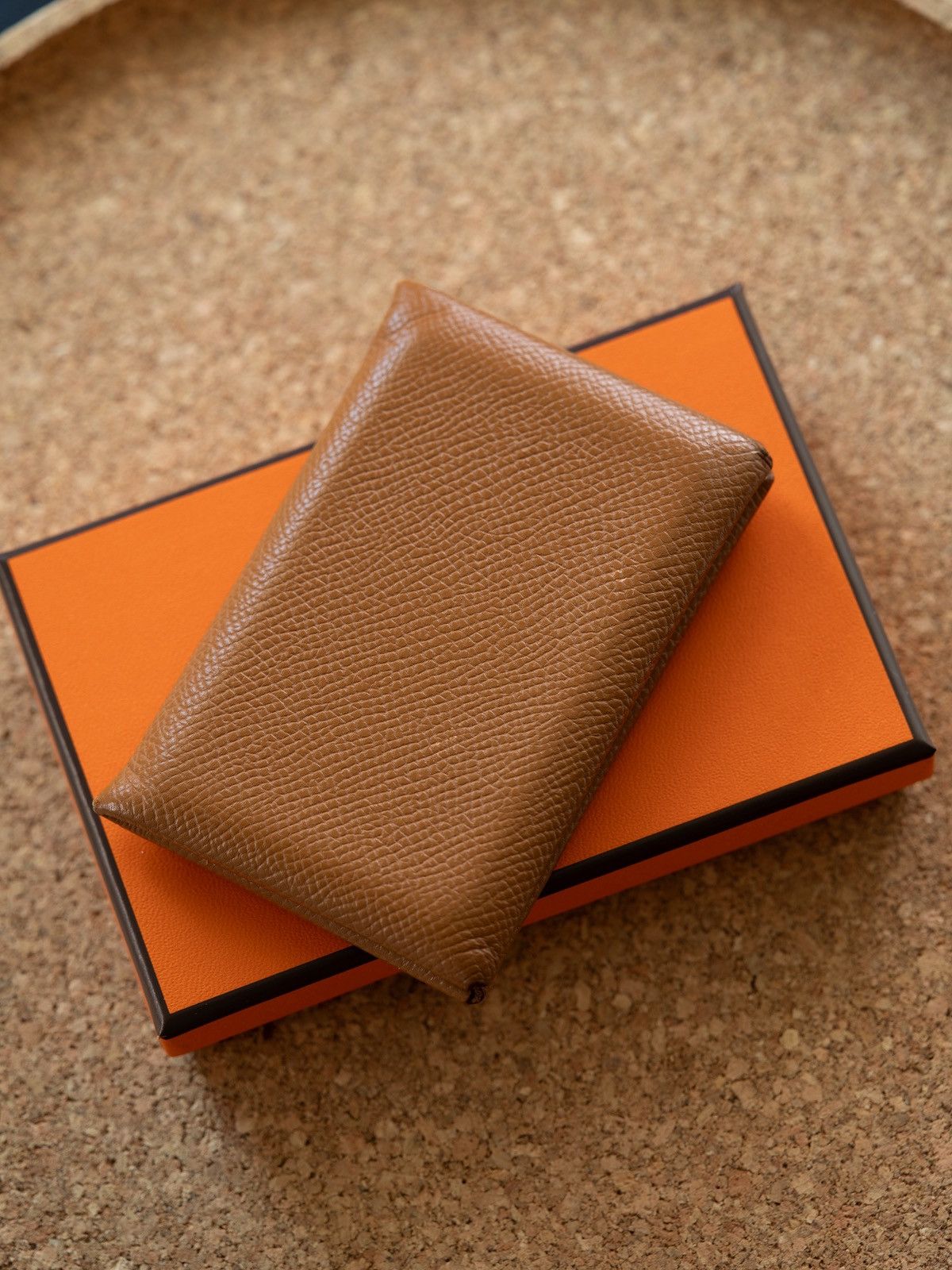 Hermès Calvi Card Holder in Gold Epsom Leather