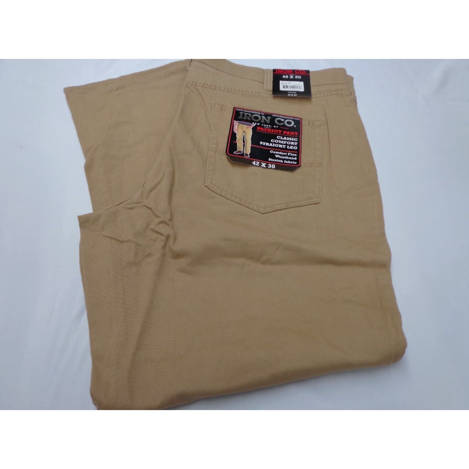 Vintage Iron Co. Men's Classic Stretch Comfort Patriot Pants Chino Straight 42 x 30 Beige Cotton Blend Flat Front Regular Inseam 30 Modern Iron Co Men Pants Size US 42 / EU 58 - 2 Thumbnail