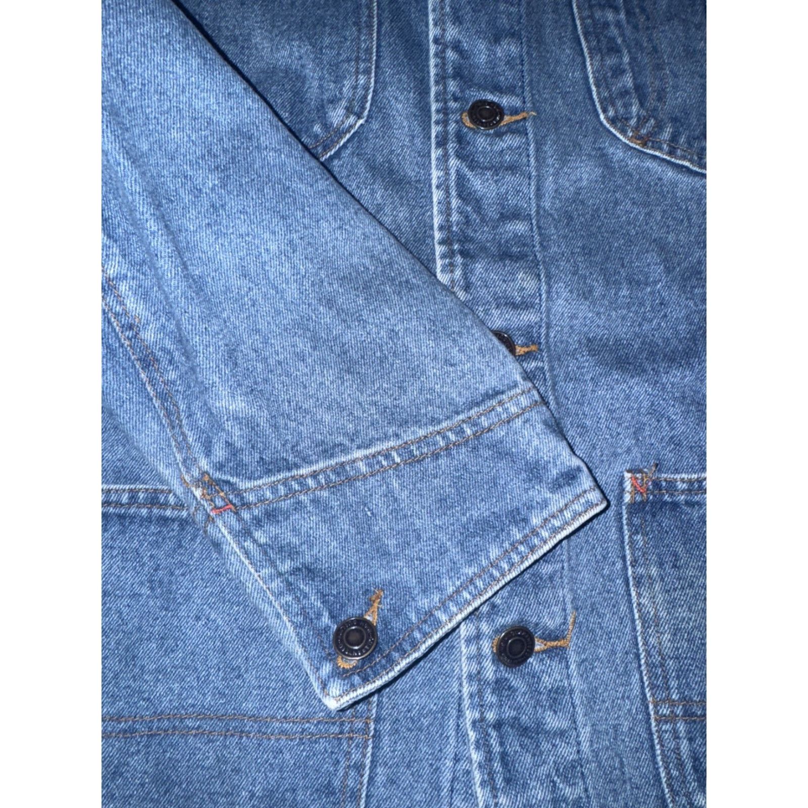 Vintage VINTAGE Classic Jeans Denim Chore Jacket Blue Workwear Utility Coat 21x28 Large Mens Regular L Cotton 100% Button Jeans Size US 33 - 5 Thumbnail