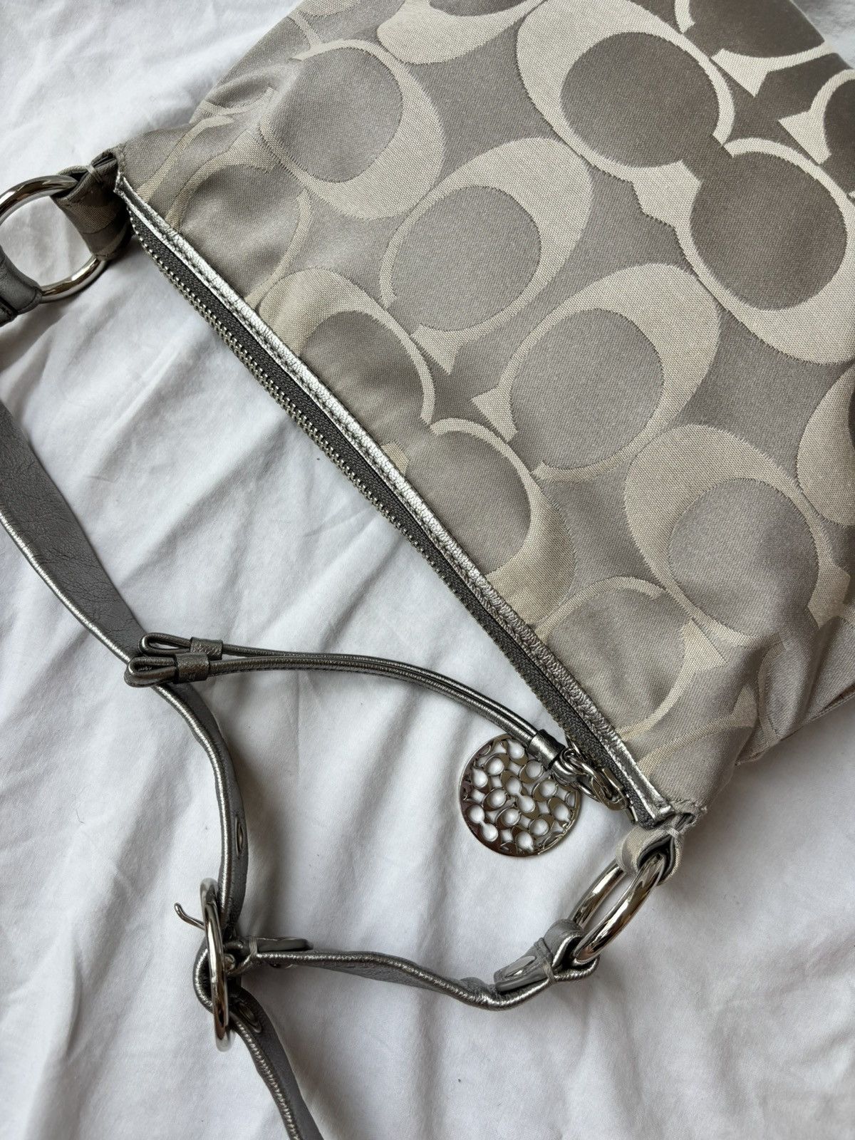 Coach Vintage Coach Metallic Signature Hobo Shoulder Bag Silver Size ONE SIZE - 3 Thumbnail