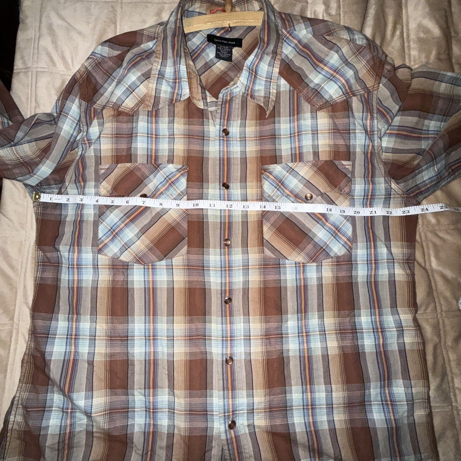 Calvin Klein Calvin Klein Mens XL Brown Plaid Cowboy Rodeo Western Retro Size US XL / EU 56 / 4 - 8 Thumbnail