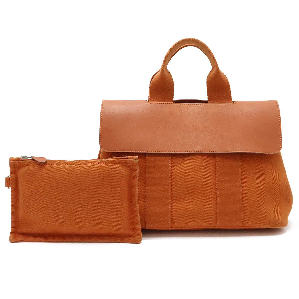 Hermes Hermes Hermes Valparaiso PM Handbag Toile Chevron/Leather Orange Canvas Handbag in Very Good Condition Size ONE SIZE - 1 Thumbnail