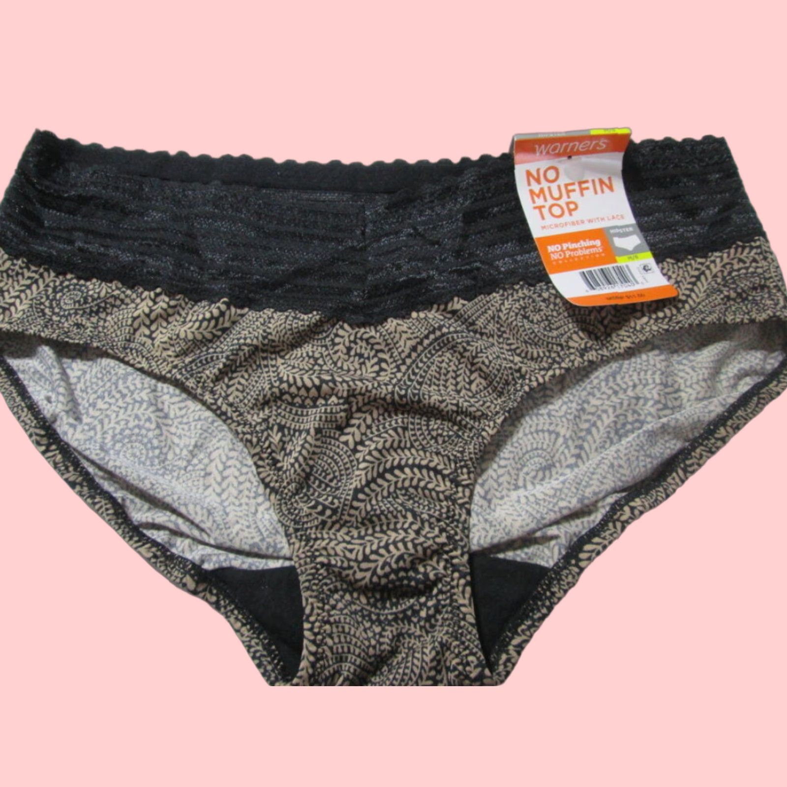 Vintage Warners Womens M Black Brown Lace Leaf Hipster Panty in Black/Brown (Size 32)