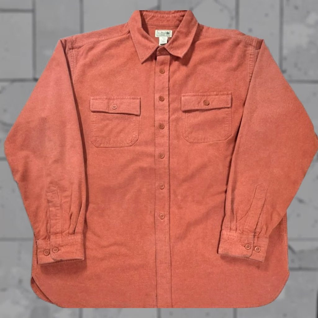 Vintage LL Bean Chamois Cloth Work Shirt Button Up Orange Reg Fit Heavy Flannel Size US M / EU 48-50 / 2 - 1 Thumbnail