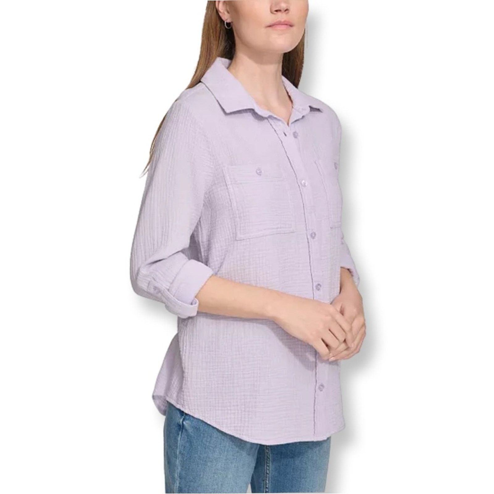 Nine West NWT Nine West Double-Crepe Button-Down Roll-Tab-Sleeve Shirt Size S / US 4 / IT 40 - 1 Thumbnail