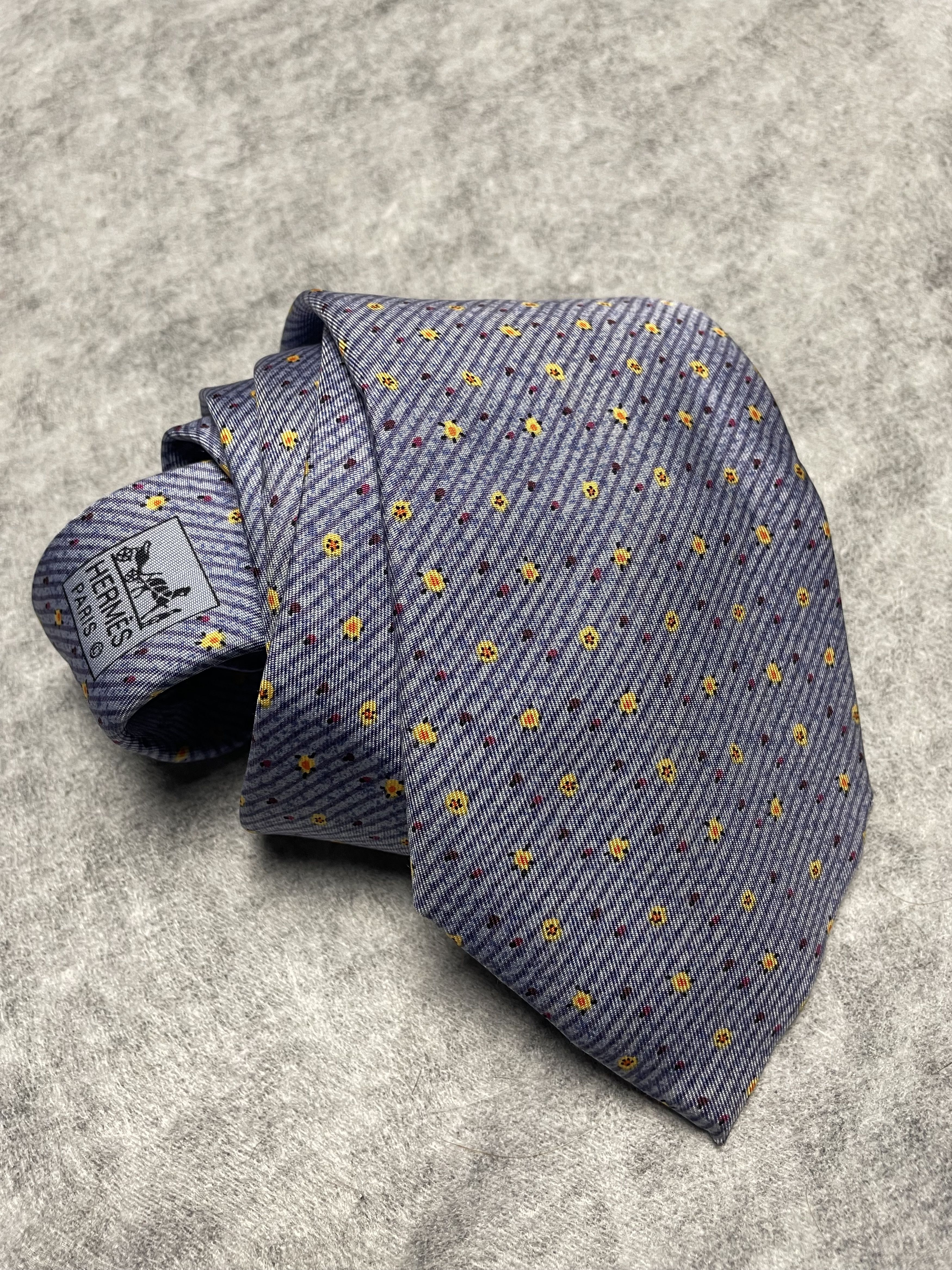 Hermes HERMES Paris 7945 MA Blue Strip Print Silk Tie Size ONE SIZE - 1 Thumbnail