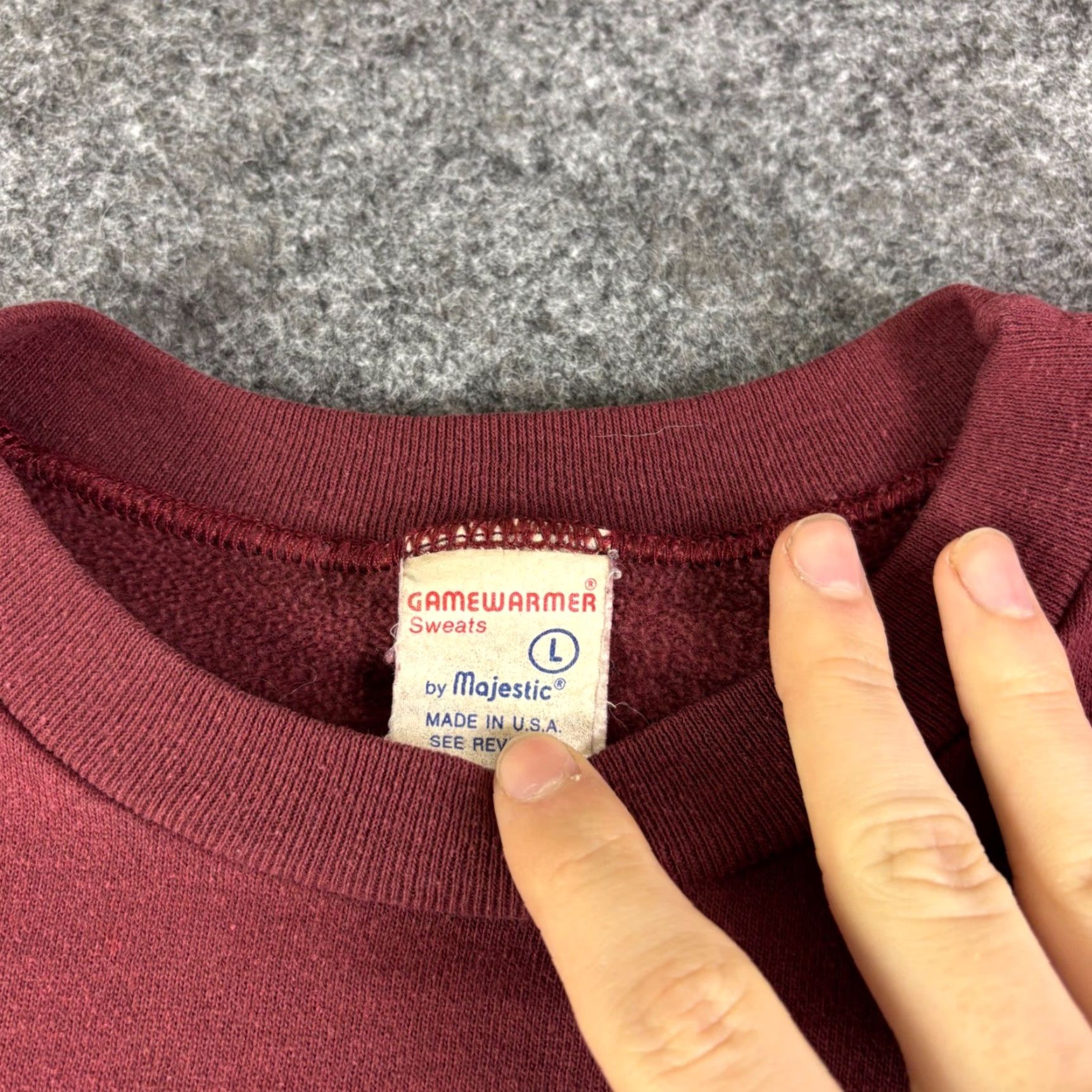 DANCER VINTAGE Gamewarmer by Majestic Sweatshirt Mens L Burgundy Red Graphic Print Crew Neck College Embroidered Knit Cotton Pull Over Fall Winter Size US L / EU 52-54 / 3 - 3 Thumbnail