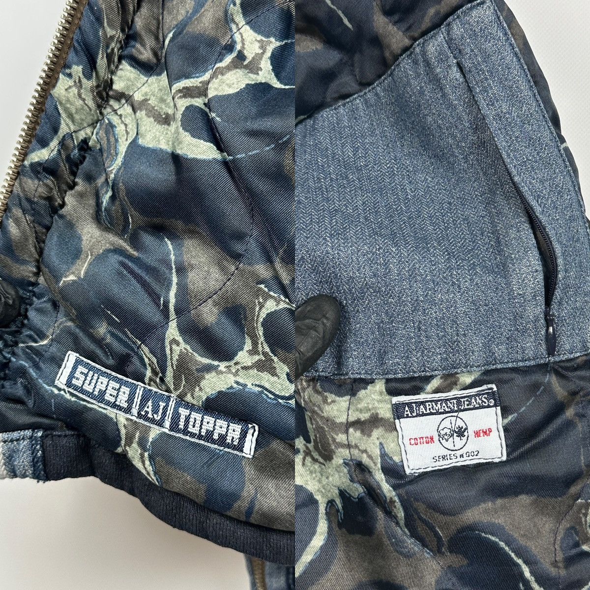 Armani 90s Vintage Armani Jeans Patchwork Hemp/Cotton Navy Jacket Size US XL / EU 56 / 4 - 24 Thumbnail