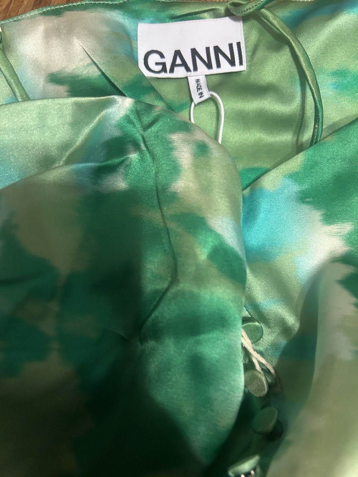 Ganni GANNI Ruched printed silk-blend satin mini dress Green Size M / US 6-8 / IT 42-44 - 7 Thumbnail