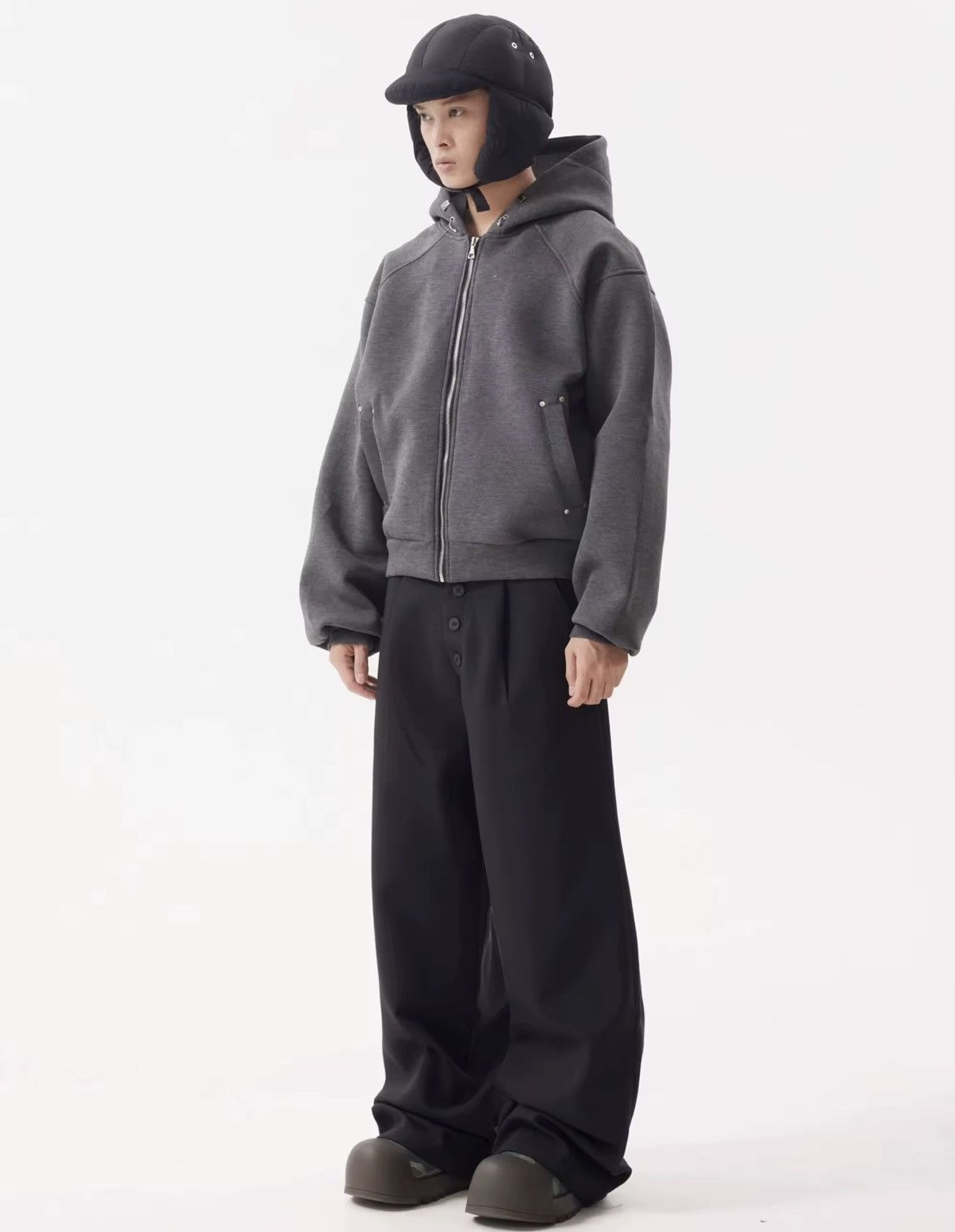 Designer Streetwear Design Deconstructed Loose Dark Gray Zip Hoodie Size US XL / EU 56 / 4 - 2 Thumbnail