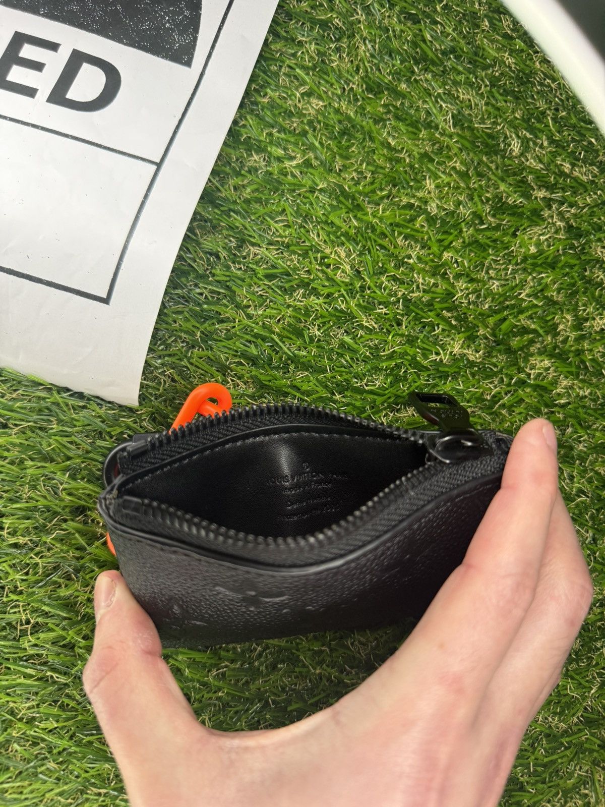 Louis Vuitton GRAIL🦄📜LV X Virgil Black Leather Orange Chain Coin/Key Pouch Size ONE SIZE - 12 Thumbnail