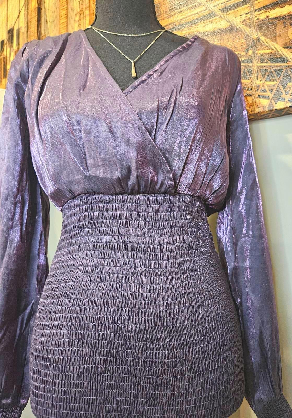 Designer Heart & Heels Elegant Purple Smocked Dress #H171 Size M / US 6-8 / IT 42-44 - 1 Thumbnail
