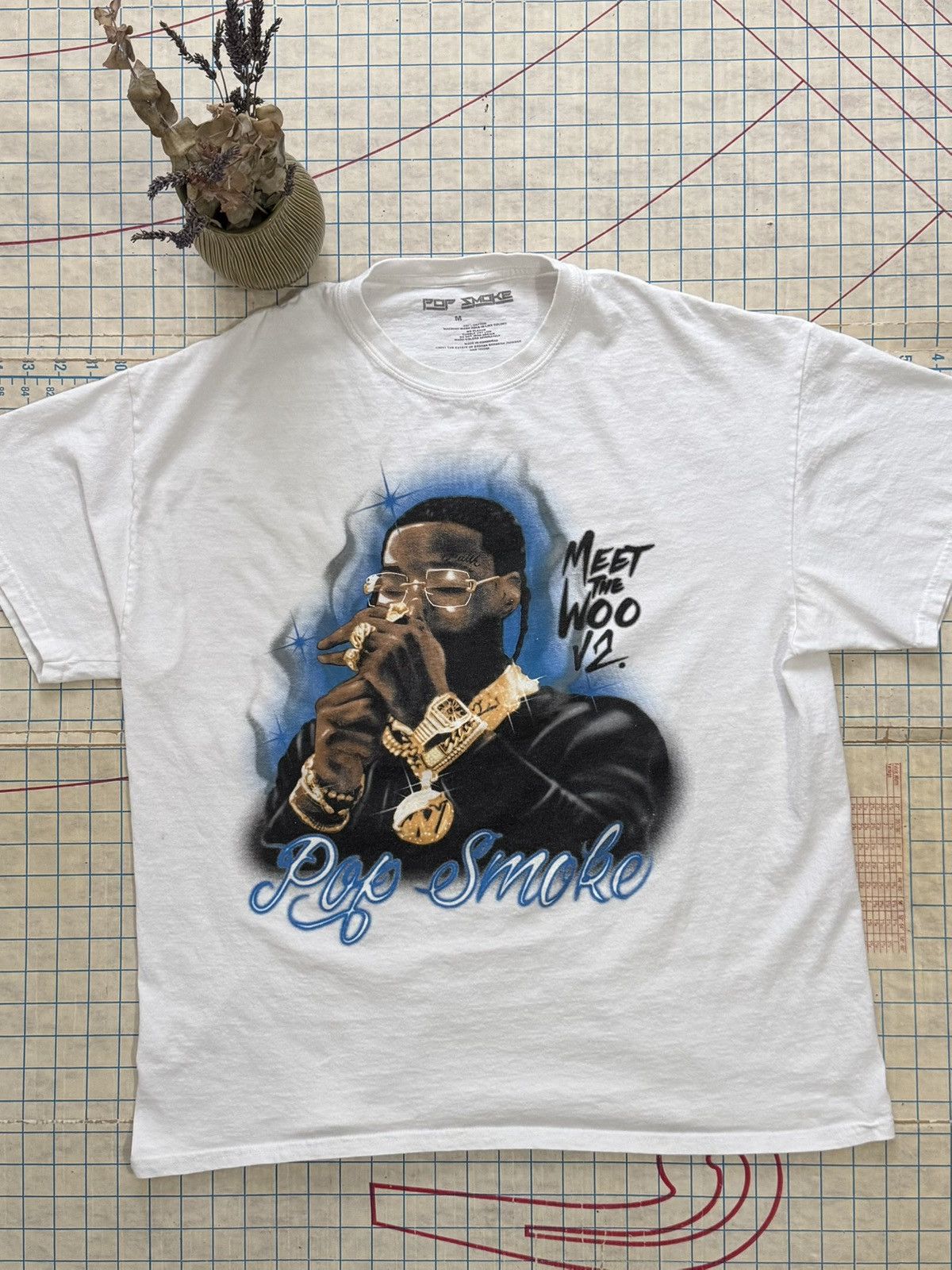 Rap Tees Pop Smoke Meet The Woo V2 White Tee Mens Size Medium Size US M / EU 48-50 / 2 - 2 Thumbnail