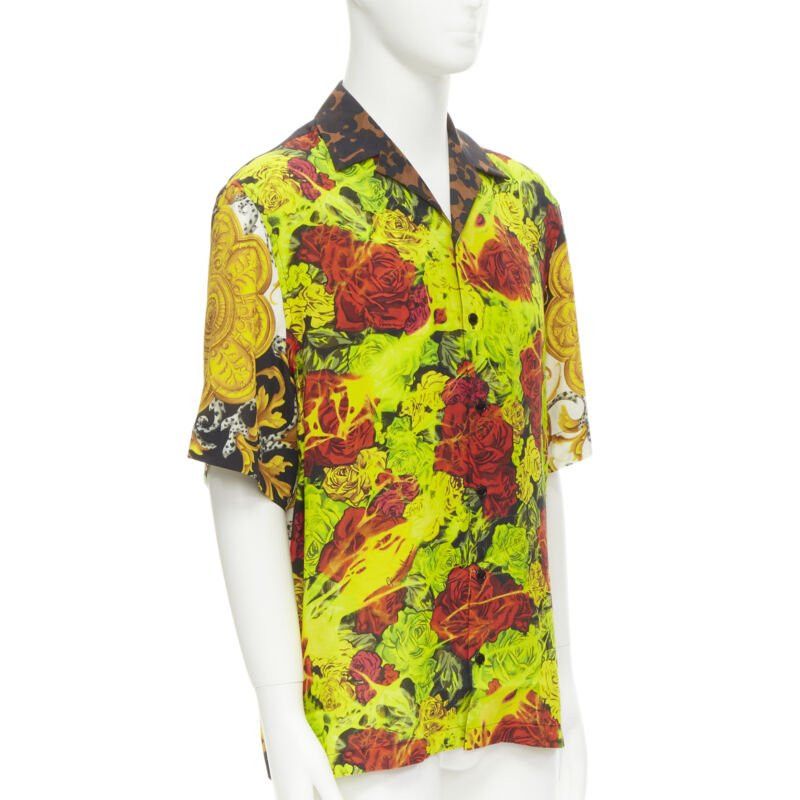 Versace new VERSACE Rose Floral Barocco Acanthus print short sleeve shirt EU39 M Size US M / EU 48-50 / 2 - 1 Thumbnail