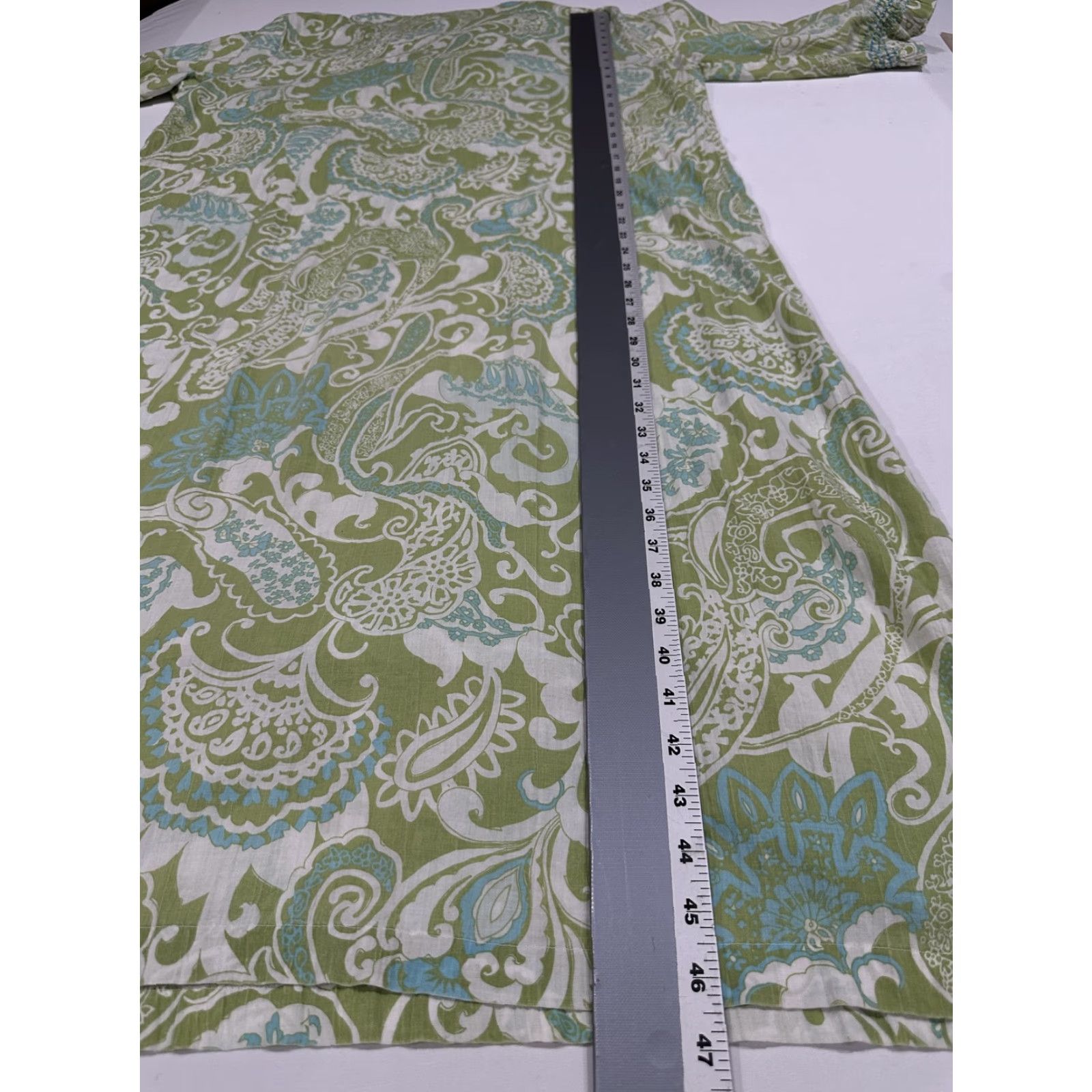 Charter Club Charter Club Dress Womens L Green Paisley Maxi V-Neck Embroidered Cotton FLAW Size L / US 10 / IT 46 - 7 Thumbnail