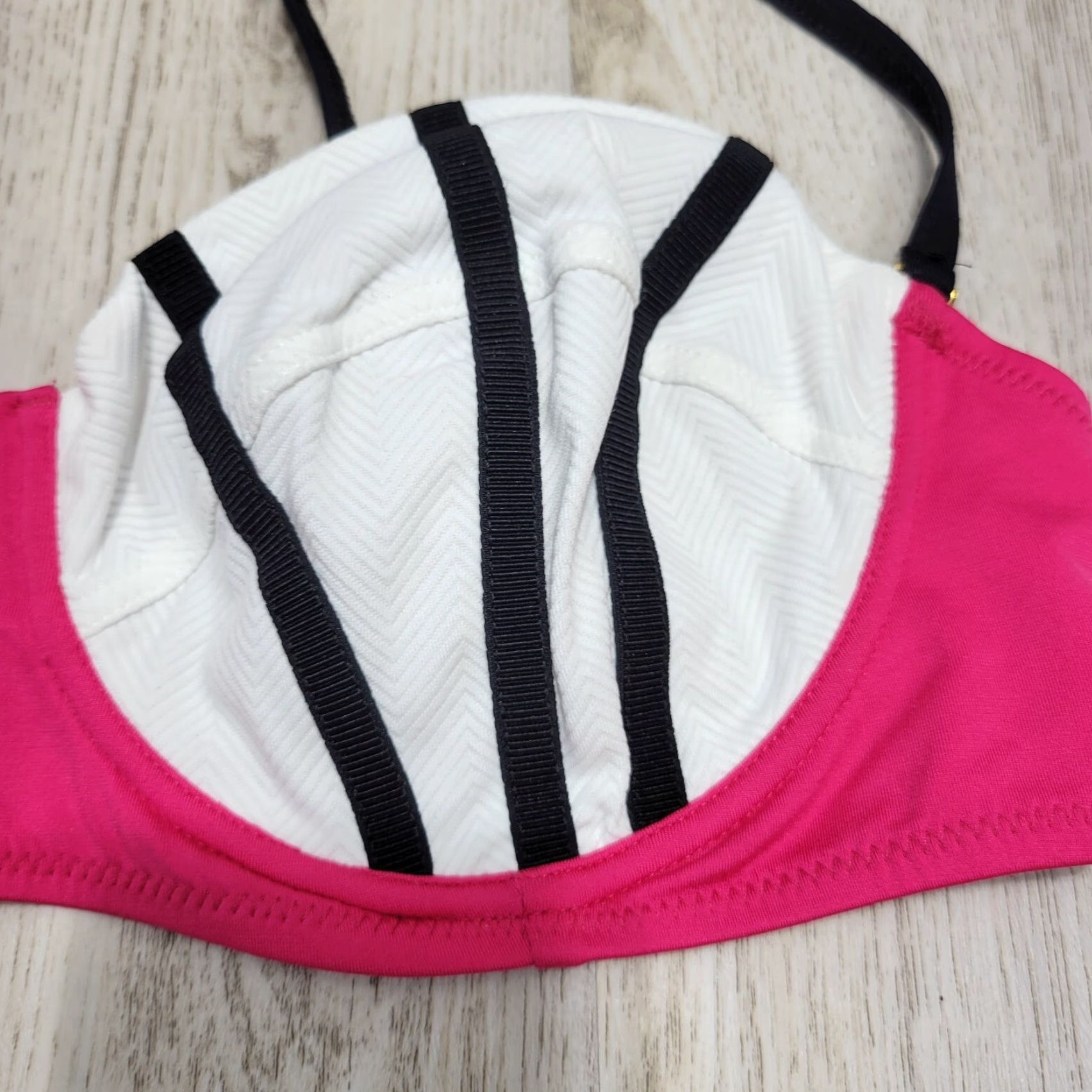 Vintage Pistol Panties Bikini Top by Deborah Fleming Pink White NWT Sz 12 Underwire Regular Spaghetti Strap Women Size XL / US 12-14 / IT 48-50 - 3 Thumbnail