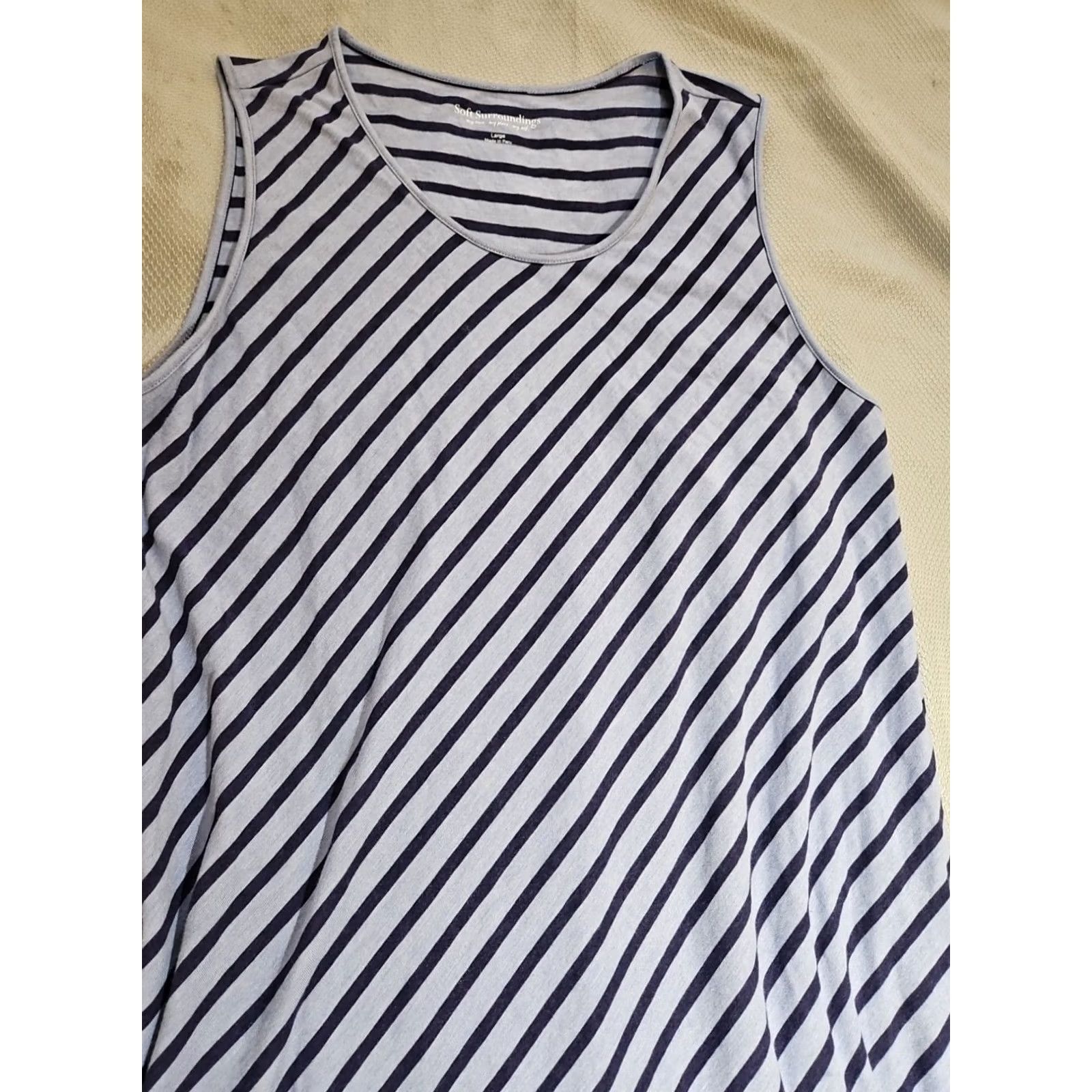 Soft Surroundings Soft Surroundings Sarina Dress Striped Midi Blue Pima Cotton Knit Sleeveless Round Neck Pullover Womens M Size M / US 6-8 / IT 42-44 - 2 Thumbnail