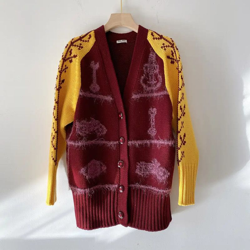 Miu Miu Miu Miu Multicolor Wool Pattern Cardigan 0089 Size S / US 4 / IT 40 - 1 Thumbnail