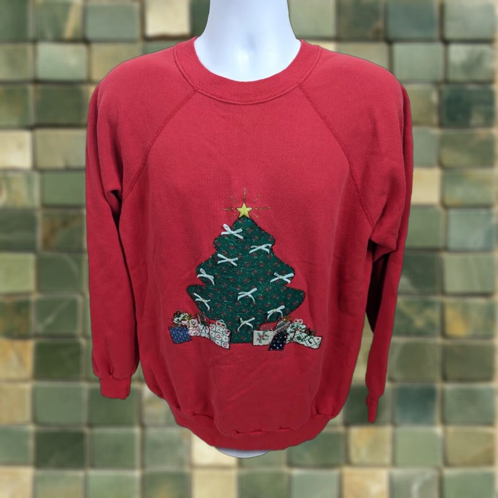 Vintage VINTAGE Raglan Holiday Sweatshirt Ugly Christmas Tree Adult 2XL USA 80s Christmas Tree Sweatshirt Mens Womens Pullover Red Holiday 80s USA Raglan Size US XXL / EU 58 / 5 - 1 Thumbnail
