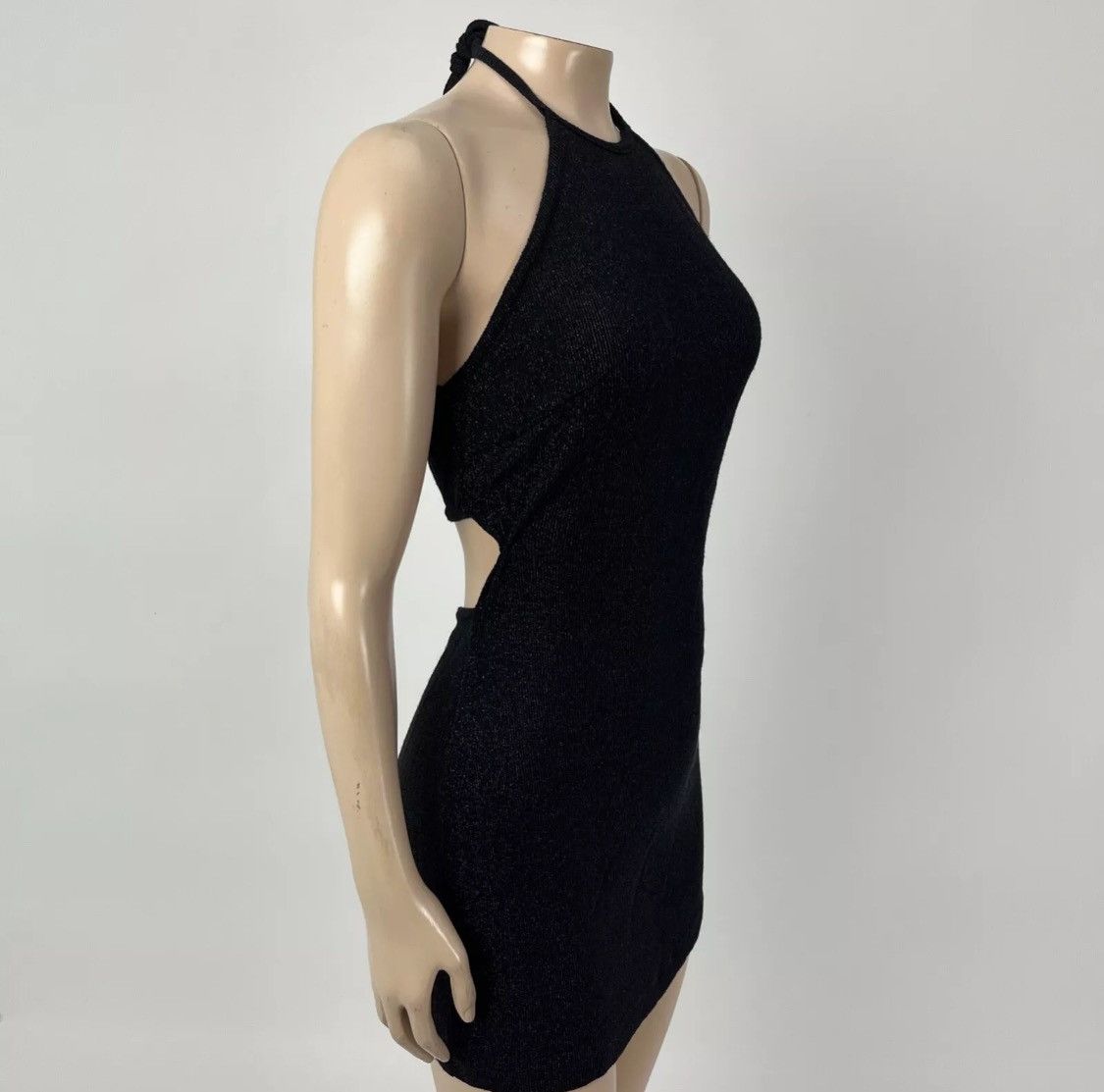 Vintage VTG 90s Y2K Halter Black Sparkly Mini Dress Size S / US 4 / IT 40 - 2 Thumbnail