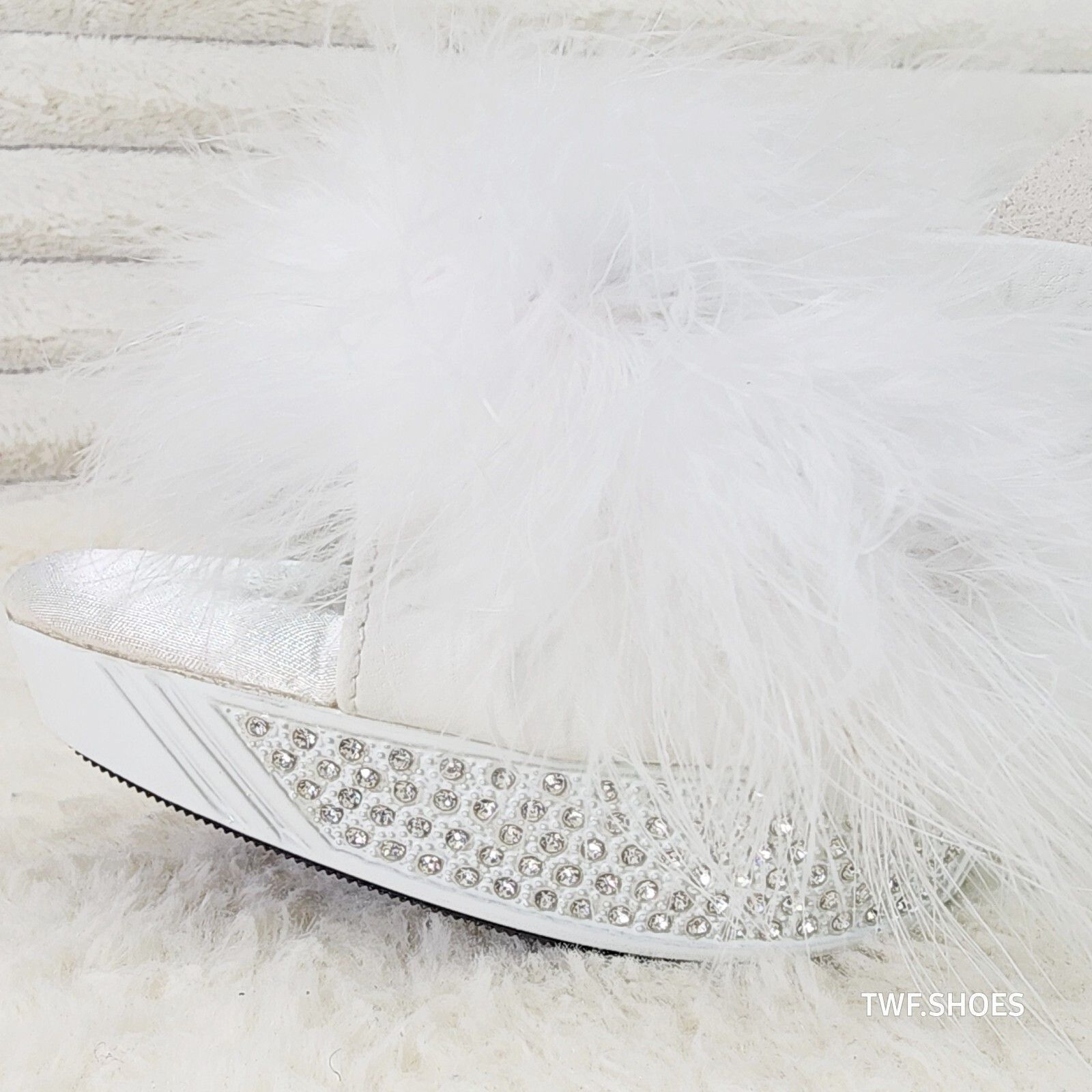 Other Elegance Marabou Feather Slip On Platform Sandals 5" Stilett Size US 7 / IT 37 - 5 Thumbnail