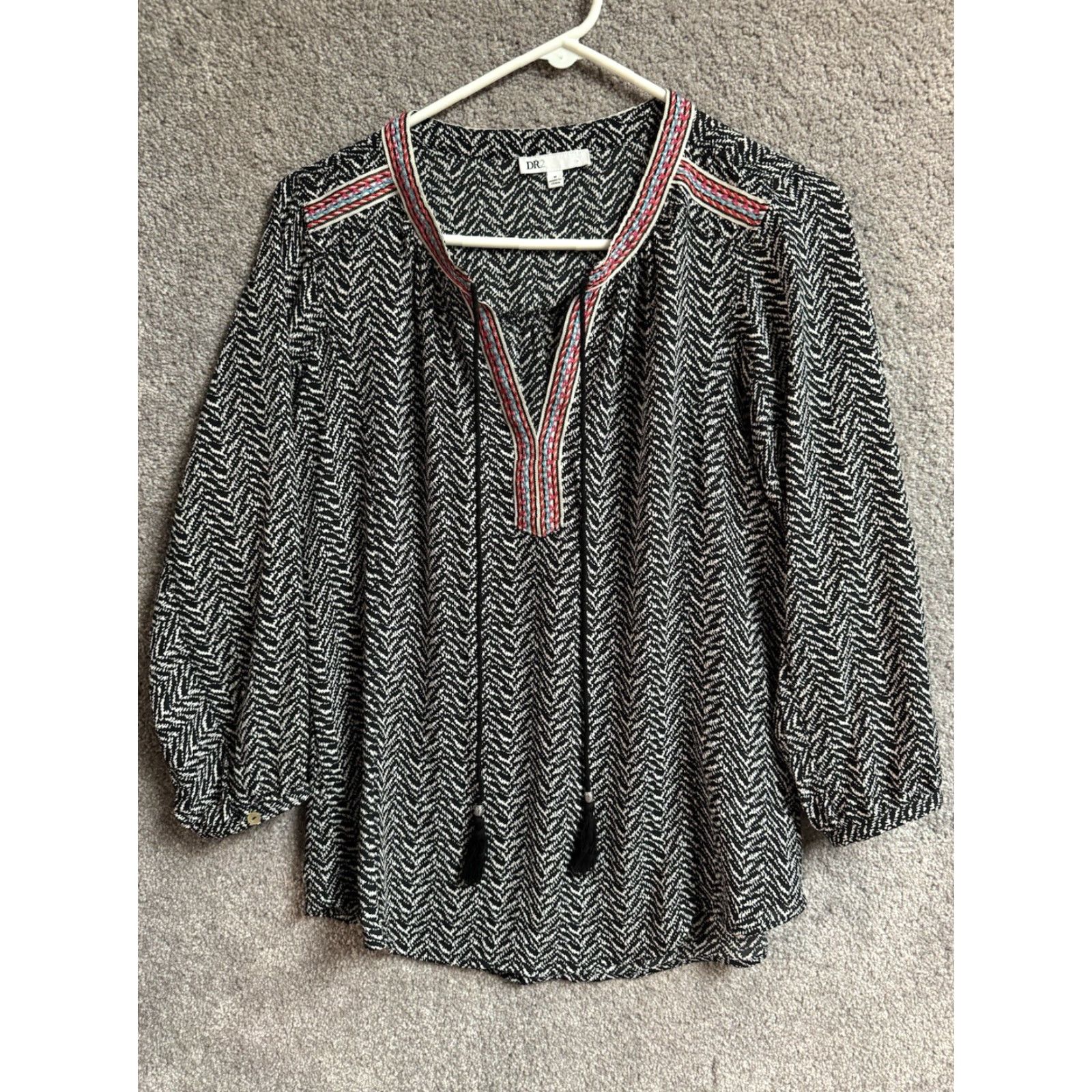 Vintage VINTAGE 90s Y2K Tassled Blouse Geometric Southwestern Boho Fairy Whimsigoth Medium Black Daniel Rainn Blouse Women M/Regular Womens Size M / US 6-8 / IT 42-44 - 2 Thumbnail