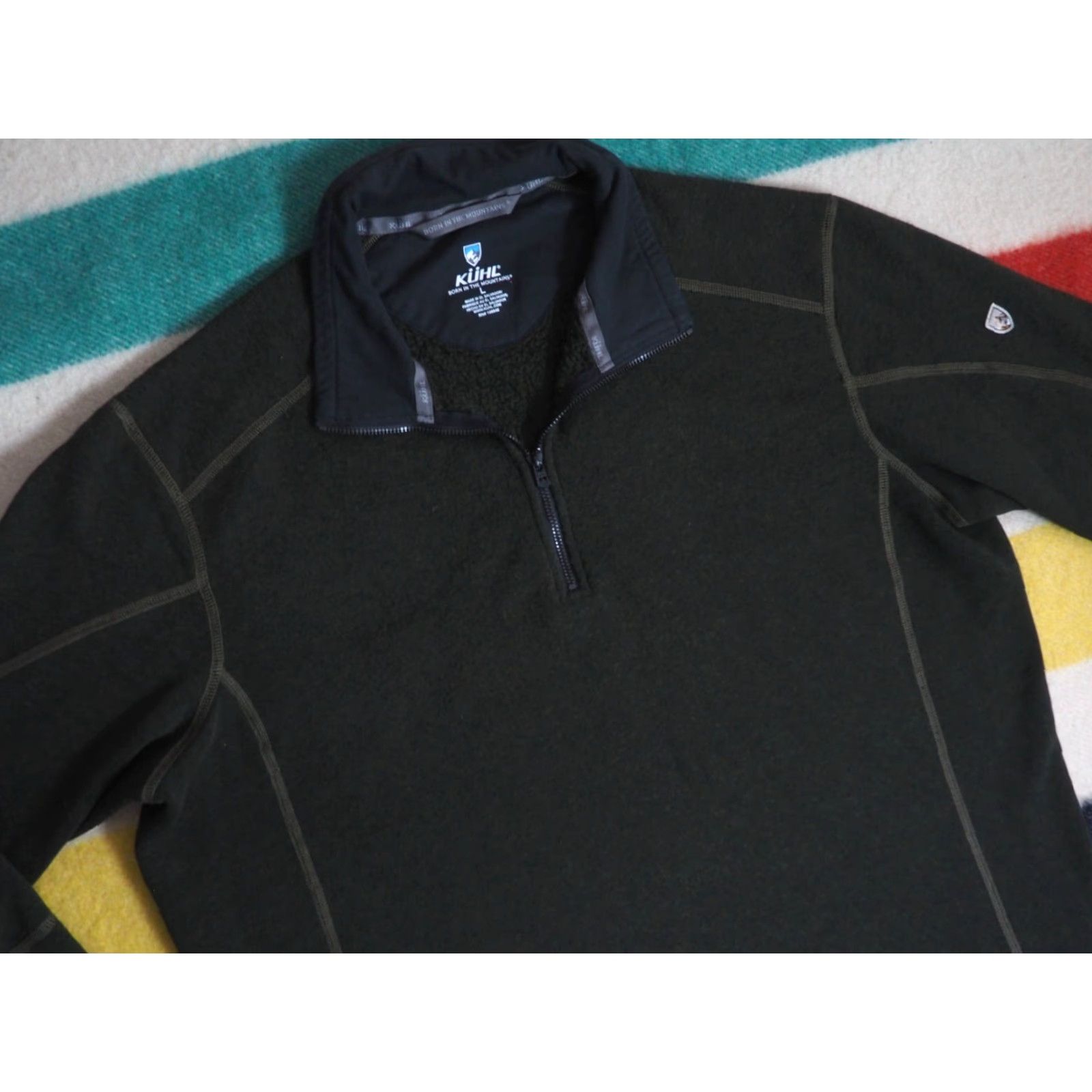 Olive Kuhl Exterior Hiking Fleece Jacket 1/4 Zip Logo Olive Green Mens L Outdoor Casual Athletic? Size US L / EU 52-54 / 3 - 3 Thumbnail