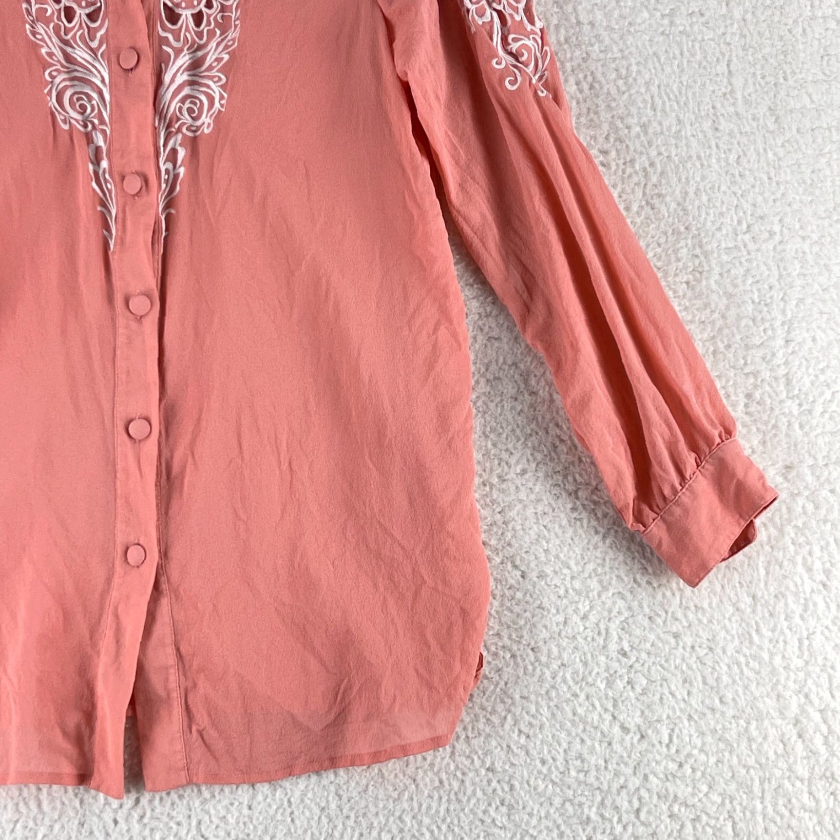 Bob Mackie Bob Mackie Button-Up Shirt Womens Small Pink Floral Embroidered Long Sleeve VTG Size S / US 4 / IT 40 - 4 Thumbnail
