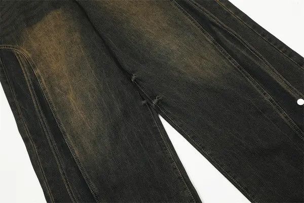 Japanese Brand VIBE Men's patchwork straight distressed washed jeans Size US 34 / EU 50 - 5 Thumbnail