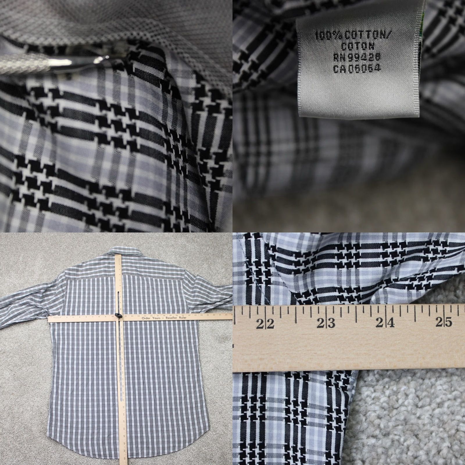 BUGATCHI BUGATCHI Shirt Mens Large Gray/Black Shaped Fit Button Long Sleeve Collar Pocket Casual, Business Size US L / EU 52-54 / 3 - 8 Thumbnail